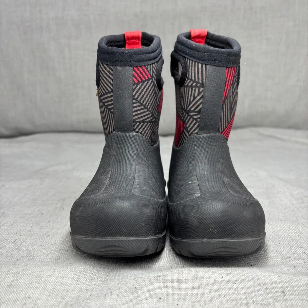 Bogs Kids Neo-Classic Rain Boots Geo Black Red Waterproof Winter Boots Size 7